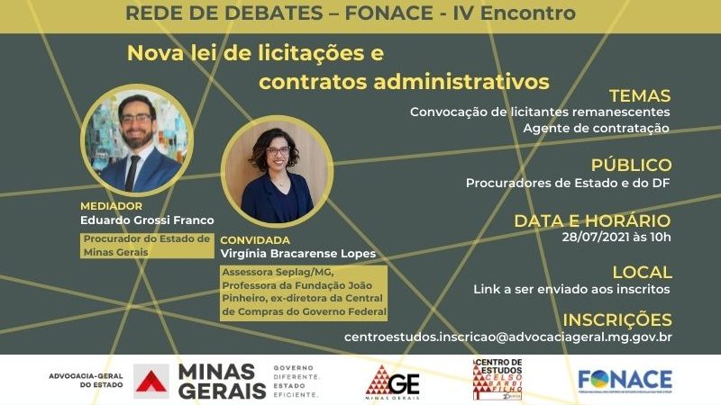 Imperdível: AGE-MG e Fonace realizam mais um webinário sobre nova lei de licitações e contratos