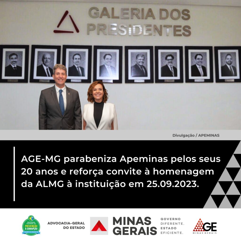 AGE-MG parabeniza Apeminas pelos seus 20 anos e reforça convite à homenagem da ALMG à instituição em 25.09.2023