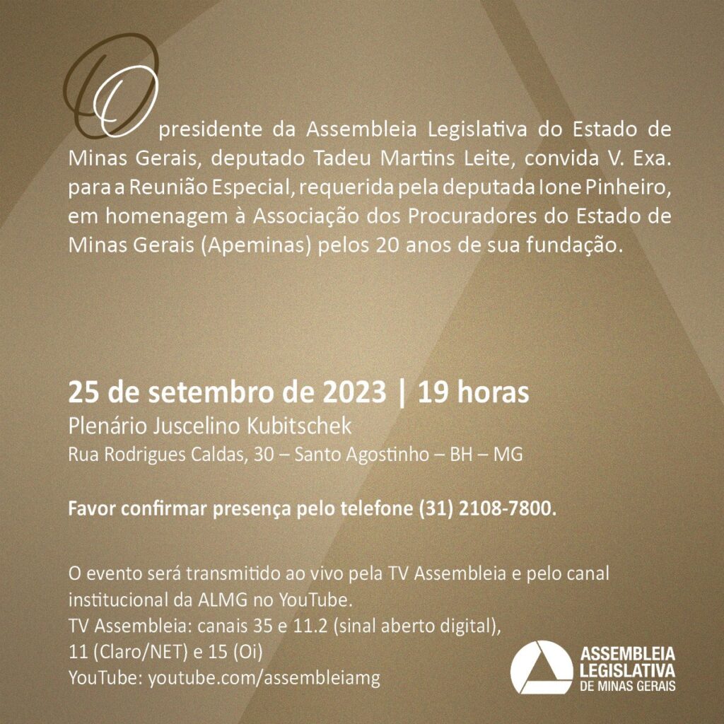 AGE-MG parabeniza Apeminas pelos seus 20 anos e reforça convite à homenagem da ALMG à instituição em 25.09.2023 1
